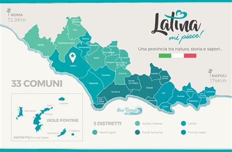 Mappa della provincia di Latina con evidenziate le città con farmacie