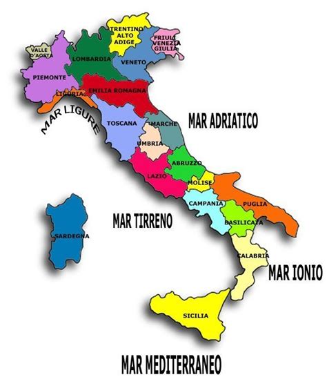 Mappa dell'Italia con evidenziate le regioni a forte vocazione industriale