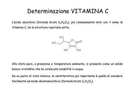 Schema di titolazione per la determinazione della vitamina C