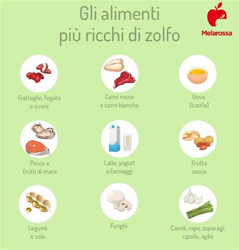 Varietà di alimenti ricchi di zolfo