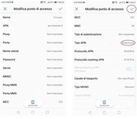 Schermata di configurazione APN su Android
