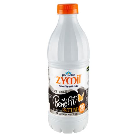 Immagine di una bottiglia di latte Zymil con etichetta che evidenzia 