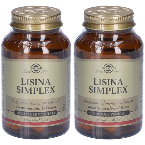 Logo Solgar e immagine di una confezione di Lisina Simplex