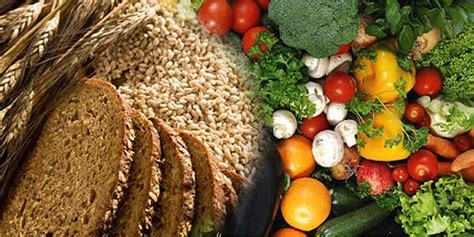 Immagine di frutta, verdura e cereali integrali per una dieta ricca di fibre