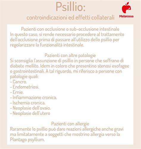 Tabella riassuntiva dei benefici, usi e controindicazioni dello psillio