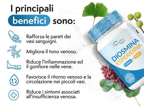 Schema dei benefici della diosmina per la circolazione venosa