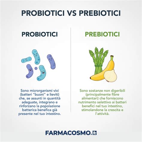 Infografica che spiega la differenza tra probiotici e prebiotici