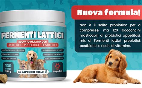 Collage di confezioni di diversi fermenti lattici per cani