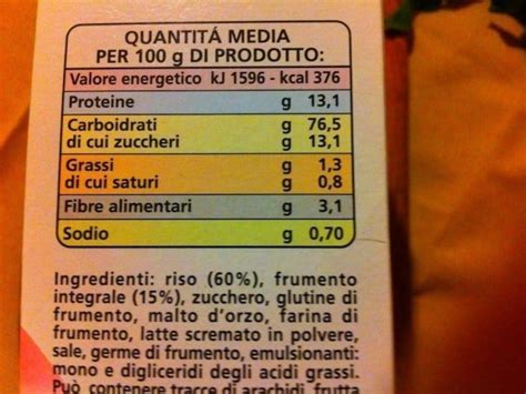Etichetta alimentare con indicazione di allergeni (es. soia)