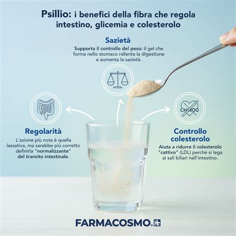 Infografica sui benefici dello psillio per la salute intestinale e metabolica