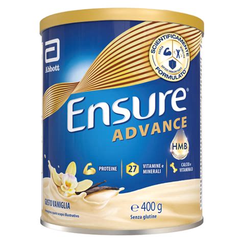 Immagine del barattolo di Ensure Advance Formula Nutrivigor con un bicchiere preparato