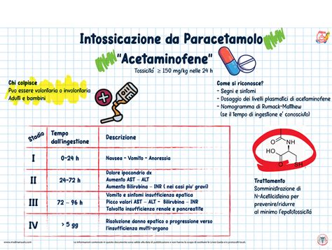 Schema della fisiopatologia dell'intossicazione da paracetamolo