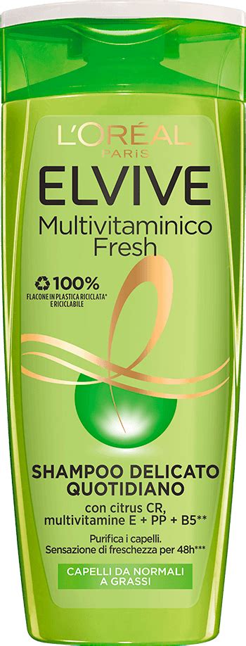 Immagine di una bottiglia di shampoo Elvive Multivitaminico Fresh
