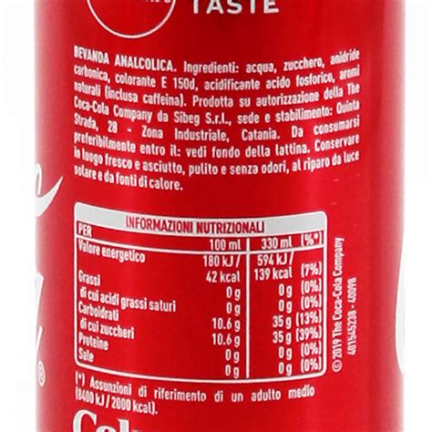 Composizione nutrizionale di una lattina di Coca-Cola