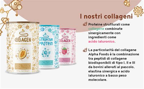 Diverse forme di integratori di collagene: polvere, capsule, liquidi
