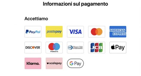 Tabella riassuntiva dei metodi di pagamento e spedizione