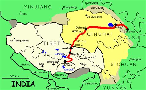Mappa degli altopiani del Tibet