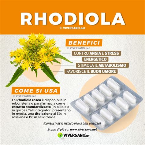 Infografica che riassume i principali benefici della Rodiola