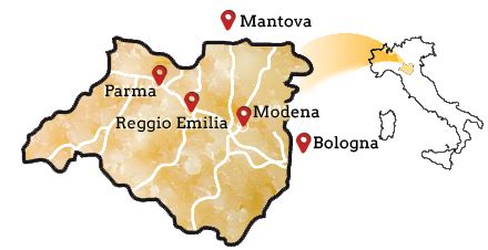 Mappa della zona di produzione del Parmigiano Reggiano