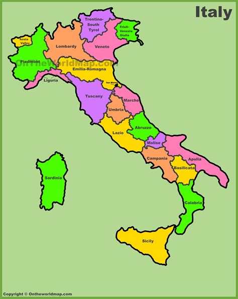 Mappa delle regioni olivicole italiane