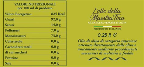 Tabelle nutrizionali comparative di oli d'oliva