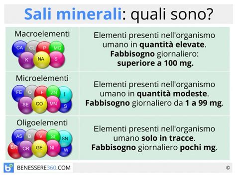 Schema dei principali sali minerali e loro funzioni