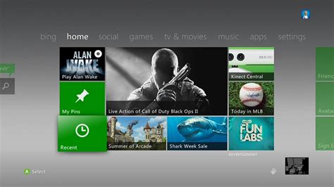 Schermata Freestyle Dashboard su Xbox 360
