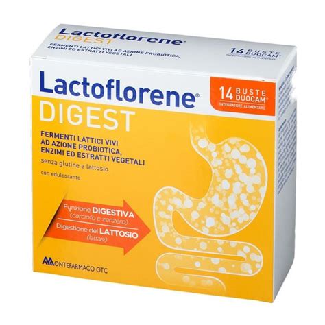 Infografica su come preparare la bustina di Lactoflorene Digest