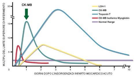 Grafico che mostra l'andamento della CK-MB nel tempo dopo un infarto miocardico