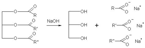 Schema della saponificazione e acidificazione per ottenere l'acido carbossilico