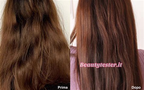 Confronto visivo di capelli prima e dopo l'applicazione della maschera per capelli colorati